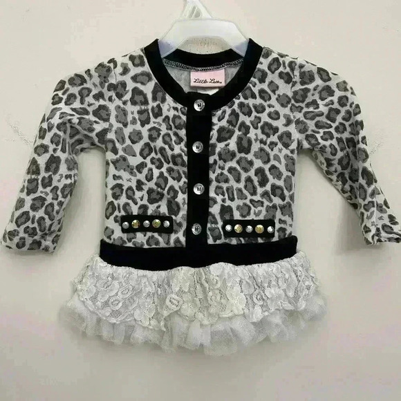 Little Lass Other - Little Lass Dress Girls Animal Print Ruffle Buttons Pull On Size 12M